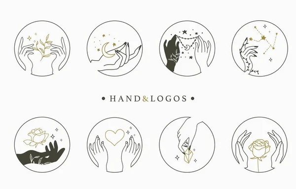 Αποκρυφιστική Συλλογή Λογότυπων Ομορφιάς Χέρι Γεωμετρικό Κρύσταλλο Φεγγάρι Τριαντάφυλλο Εικονογράφηση — Διανυσματικό Αρχείο