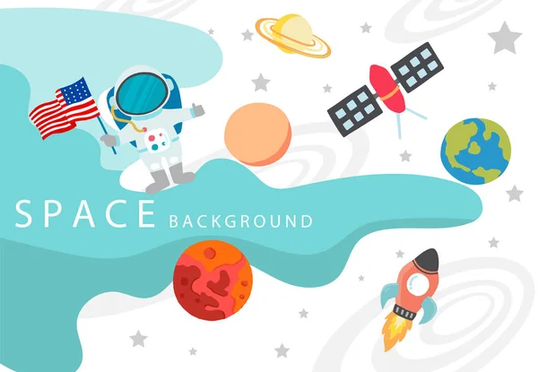Collection Space Background Set Astronaut Sun Moon Star Rocket Editable — Stock Vector