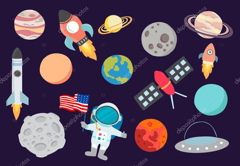 Cartoon object rocket collection.Vector illustration for icon,logo,sticker,printable,postcard and invitation