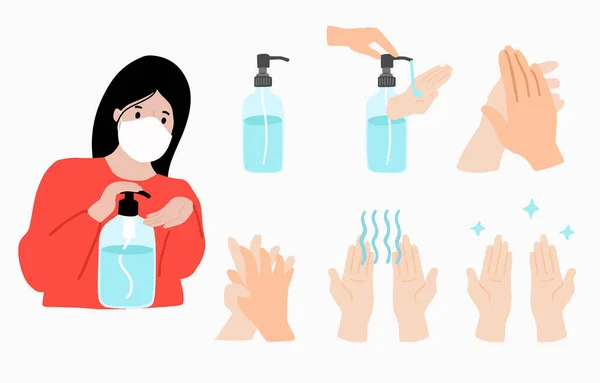 如何一步一步地洗手 以防止细菌的扩散 Coronavirus — 图库矢量图片