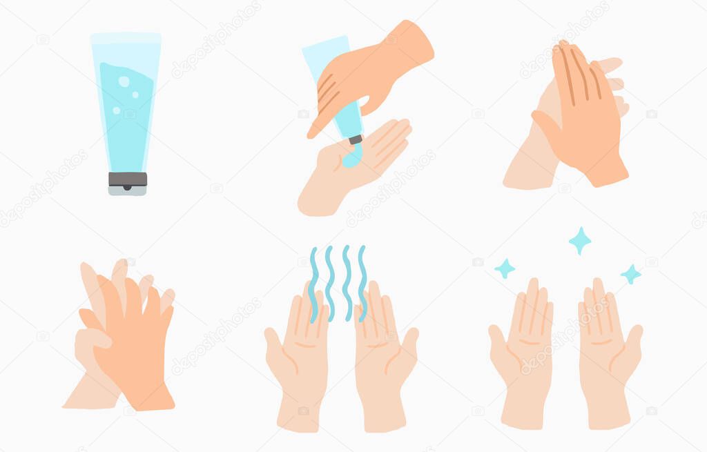 How to wash your hand step by step to prevent the spread of bacteria, coronavirus.Vector illustration for poster.Editable element
