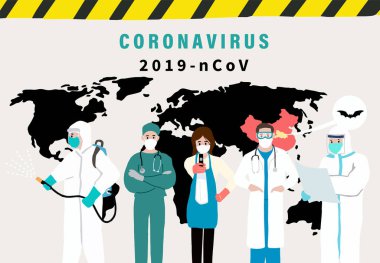 Roman Coronavirus arka planı ve doktor takım çalışması kavramı bakteri ve virüslerin yayılmasını önlemek için. Poster çizimi için vektör çizimi