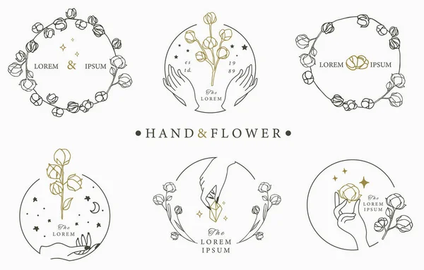 Black Gold Flower Logo Collection Flower Leaves Geometric Vector Illustration — Stock Vector