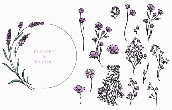 幾何学と花のロゴコレクション アイコン ステッカー 印刷可能なタトゥーのベクトルイラスト — ストックベクタ