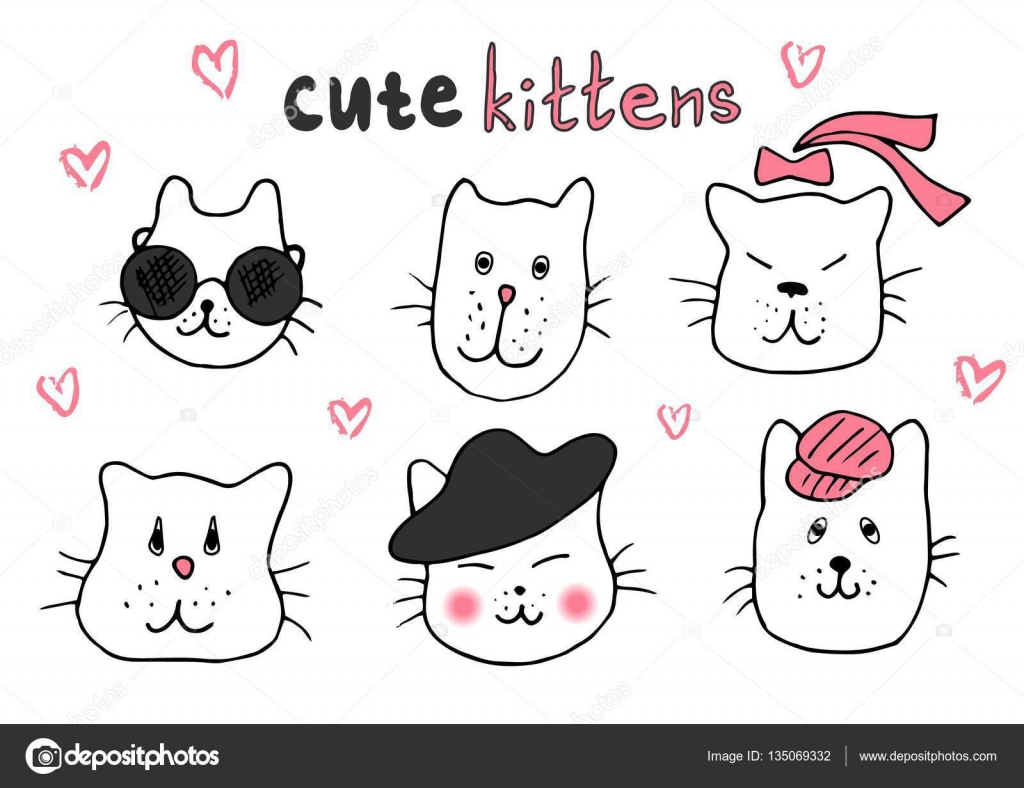 Süße Katze Doodle Serie Katze Avatare Katzen Skizze Linie