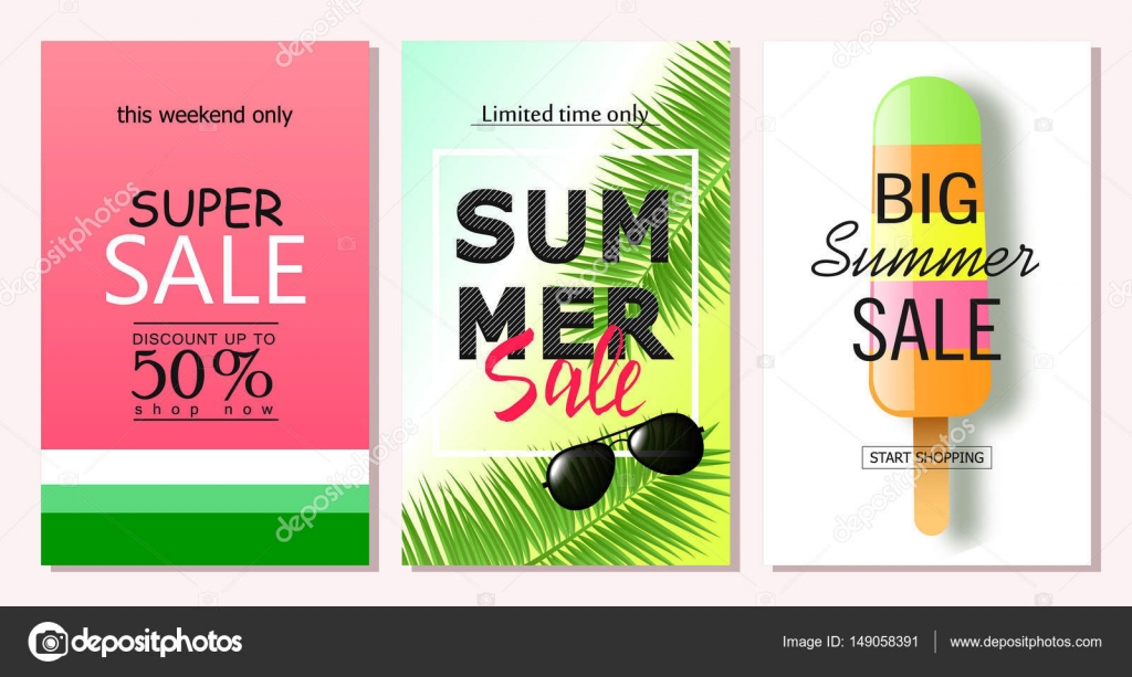 set of summer sale banner templates vector illustrations for