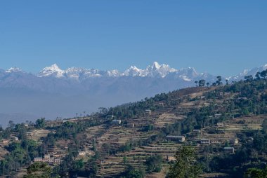 Himalaya dağ ve köy Nagarkot, Katmandu Vadisi'nde, Nepal