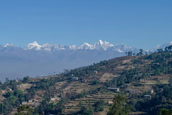 Himalaya dağ ve köy Nagarkot, Katmandu Vadisi'nde, Nepal