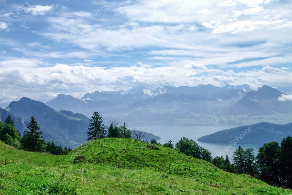 View of Lake Lucerne on the slope from Mount Rigi, Switzerland