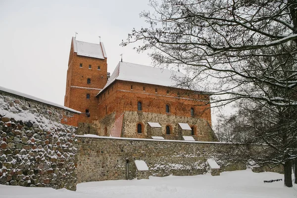 Medeltida slottet i Trakai, vinterlandskap, Vilnius County, Litauen — Stockfoto