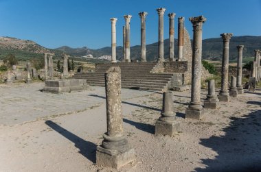 Arkeolojik Site Volubilis, Antik Roma İmparatorluğu'nun kent, Unesco Dünya Mirası, Capitoline tapınakta yakınındaki Meknes Fas'ta bulunan