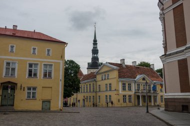 Lossi Plats Meydanı Dome Kilisesi arka planda, Tallinn, Estonya ile Alexander Nevsky Cathedral yakınındaki