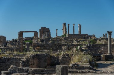 Kenti yakınındaki Meknes Fas'ta bulunan Bazilikası'nın ve Capitoline Tapınağı, arkeolojik Site Volubilis, Antik Roma İmparatorluğu, UNESCO Dünya Miras Listesi,