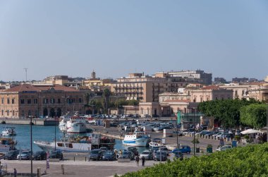  Syracuse harbor Island Ortygia, Sicilya, İtalya.