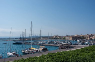  Syracuse harbor Island Ortygia, Sicilya, İtalya.