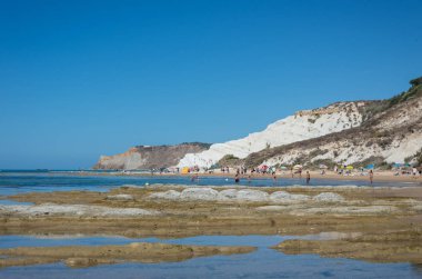 Agrigento, Sicilya yakınındaki ünlü Scala dei Turchi cliff panoramik manzaralı