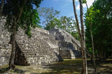 Rezervasyonunuzu yaparken Calakmul, Campeche, Meksika biyosfer arkeolojik Balamku muhafaza içinde harabeye Maya piramit görme