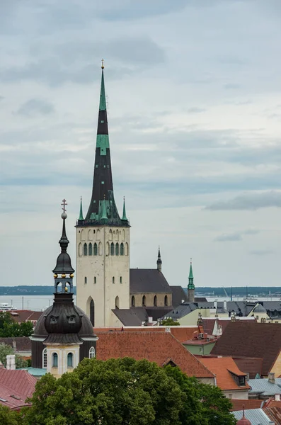 에스토니아 탈린에 있는 성올라 프 교회의 모습. 높이 123 . 8 미터입니다.. — 스톡 사진