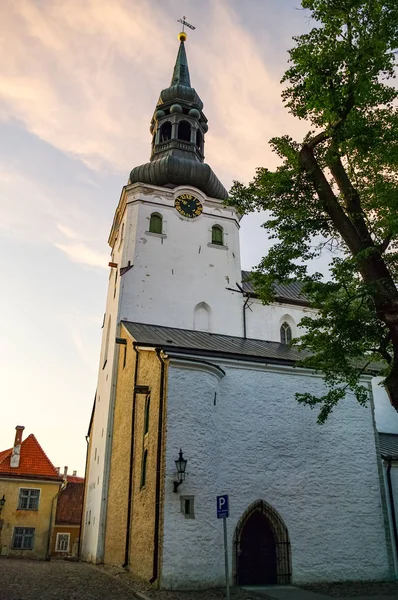 Pôr do sol sobre a Catedral de Santa Maria (Igreja da Cúpula) em Toompea Hill, na antiga Tallinn, Estónia — Fotografia de Stock