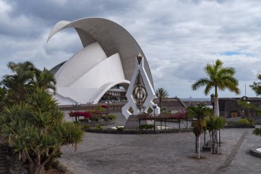 Santa Cruz de Tenerife, Spain -January 9, 2020: Auditorio de Tenerife and San Juan Baptist Castle (Black Castle). Santa Cruz de Tenerife. Canary Islands,  Spain