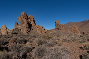 Roques de Garcia 'nın benzersiz kaya oluşumu, Teide Ulusal Parkı, Tenerife, Kanarya Adaları, İspanya