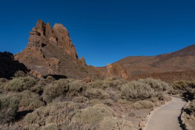 Roques de Garcia 'nın benzersiz kaya oluşumu, Teide Ulusal Parkı, Tenerife, Kanarya Adaları, İspanya