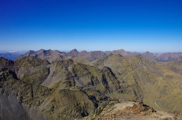 Panorama Gór Pirenejów Andorze Szczytu Szczytu Śpiączki Pedrosy — Zdjęcie stockowe
