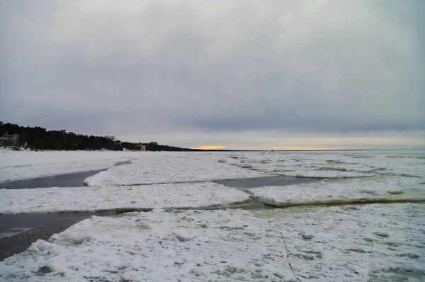 Noite Inverno Costa Golfo Riga Jurmala Letónia — Fotografia de Stock