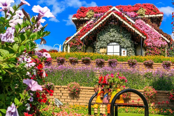 Çiçek evi ve bebek bankta