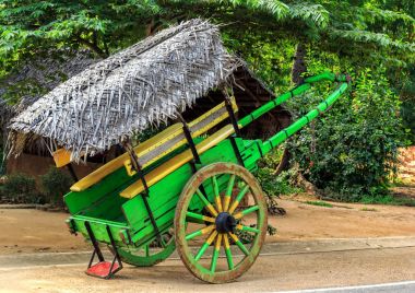 Geleneksel sepeti Sri Lanka Hindistan cevizi yaprakları ile kaplı yolda standları