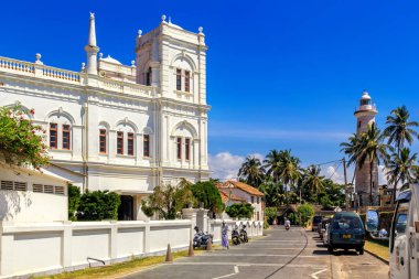 Galle, Sri Lanka - 13 Ocak 2018. Meran Jama Mescidi Camii güneşli bir günde eski kale toprakları üzerinde yer alır