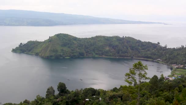 Meer Met Krater Van Toba Vulkaan Danau Toba Noord Sumatra — Stockvideo