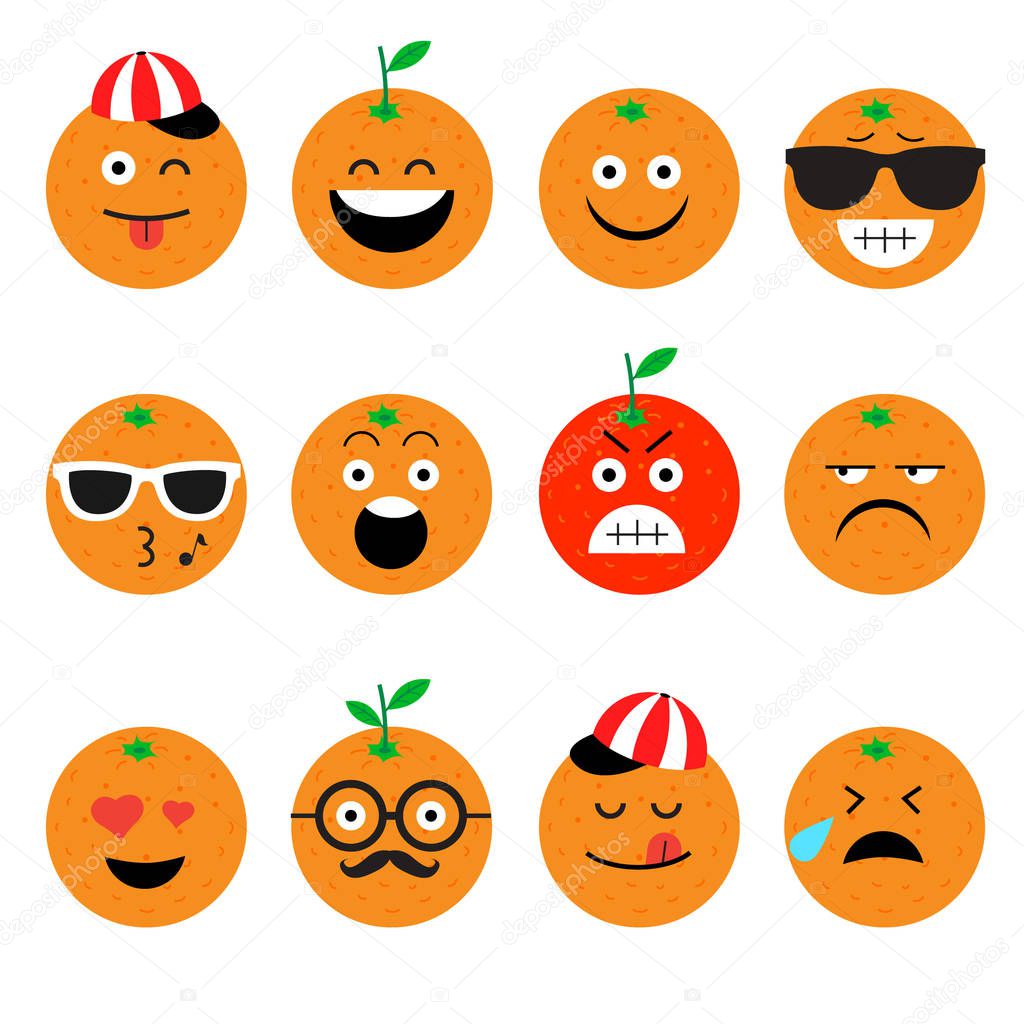 emojis. orange. fruit. summer. Set of emotional  face on a white