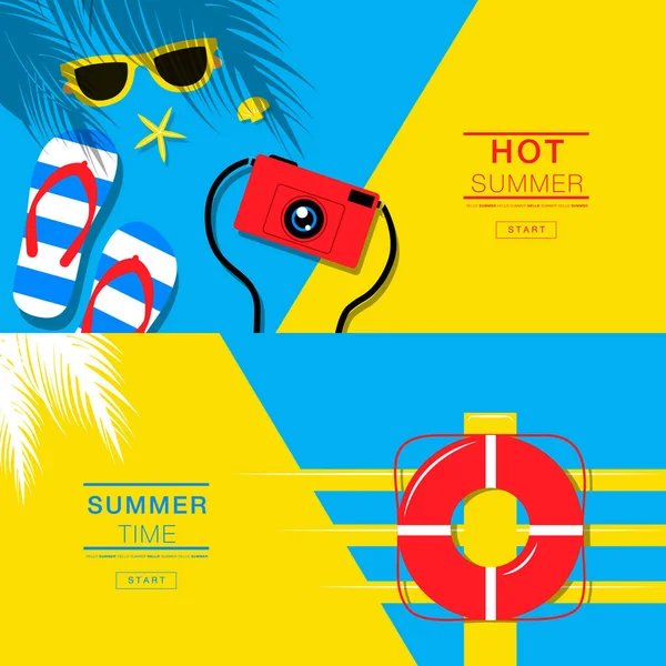 夏の熱帯の休暇背景デザイン、バナー レイアウト フラット — ストックベクタ