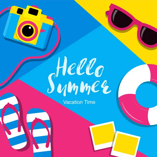 Ahoj léto, cestování, Banner rozložení, plochý design, vektorové illustr — Stockový vektor