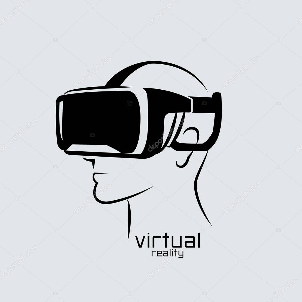 Virtual reality logo, flat design, vector, icon,  black & white,