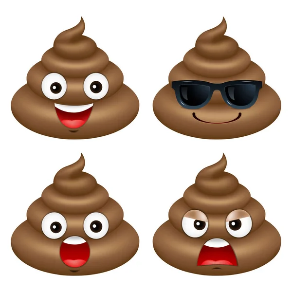 Set of cute poop, happy poop, emoji, emotional, vector illustrat — Stock Vector