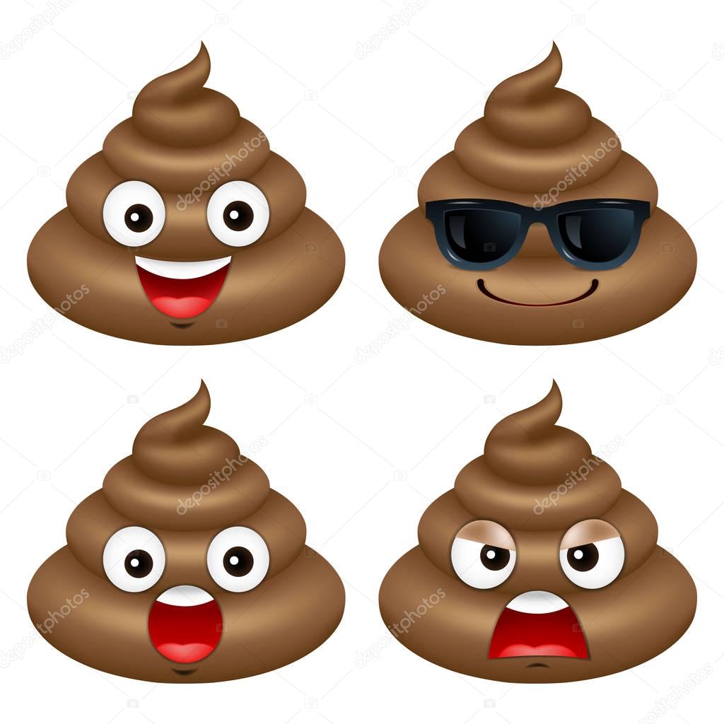 Set of cute poop, happy poop, emoji, emotional, vector illustrat