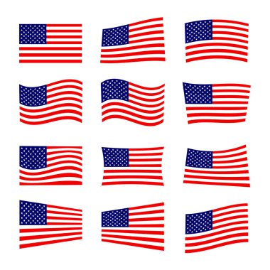 Amerika bayrağı, vektör çizim seti.