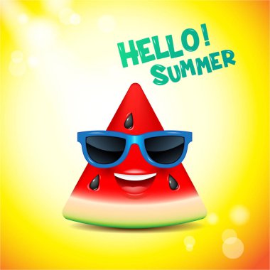  karpuz yüz, emojis, mutlu, yaz, vektör çizim