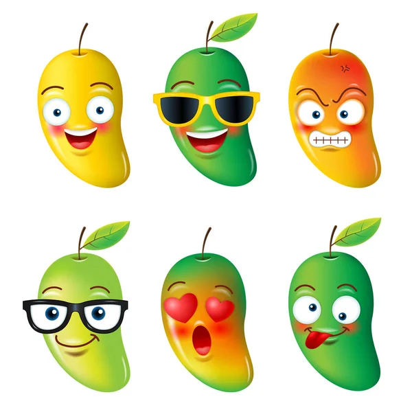 Mango, cara, emojis, emoción, hola verano, ilustración vectorial . — Archivo Imágenes Vectoriales