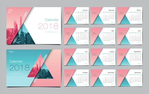 Calendar Template for 2018 Year. Vector Design Layout , Business — Stock Vector