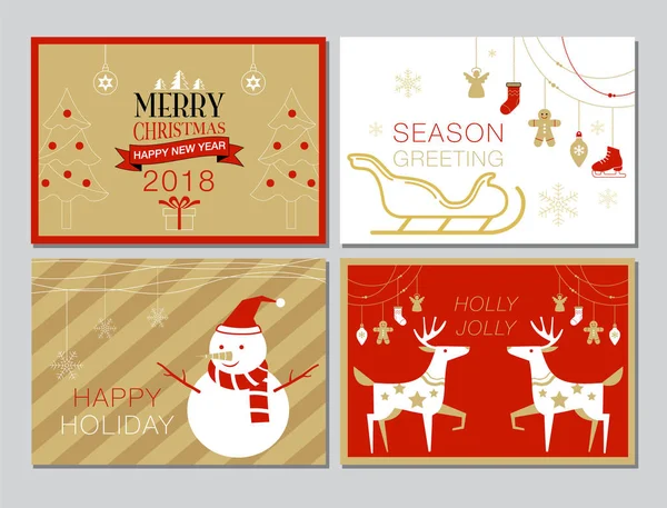 Colección de tarjetas de Navidad, Conjunto, simple, Moderno, Vector Illustrat — Vector de stock