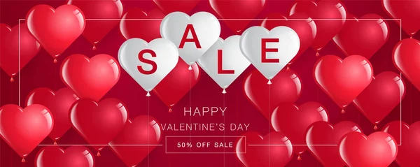 Den svatého Valentýna prodej, Illu Vector šablony Banner, balónky srdce, — Stockový vektor