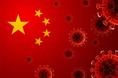 Çin bayrağı ülkesi, Coronavirus, Covit -19, Wuhan, Tehlike, vektör İllüstrasyonu.