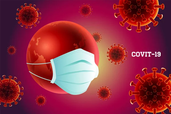 Tierra Coronavirus Covit Wuhan Peligro Máscara Vector Ilustración — Vector de stock