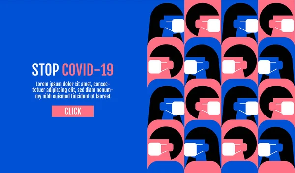 戴防毒面具的人武汉Covid 19型病毒防毒面具 模板横幅设计 平面设计图形 载体图案背景 — 图库矢量图片