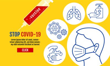 Wuhan Covid-19 virüsünü önlemek için koruyucu tıbbi maske takan insanlar, Coronavirus Koruma İlgili Vektör Çizgisi Simgeleri, vektör, Koruyucu Önlem, Coronavirüs Semptomları gibi Simgeler içerirler..