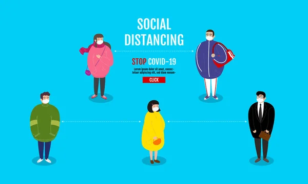 Sociální Distancing Koncept Lidé Udržující Odstup Rizika Infekce Nemoci Nošení — Stockový vektor