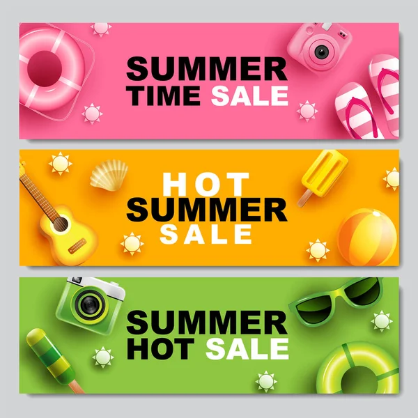 夏季销售 横幅布局设计 彩色主题 模板设计 矢量说明 — 图库矢量图片